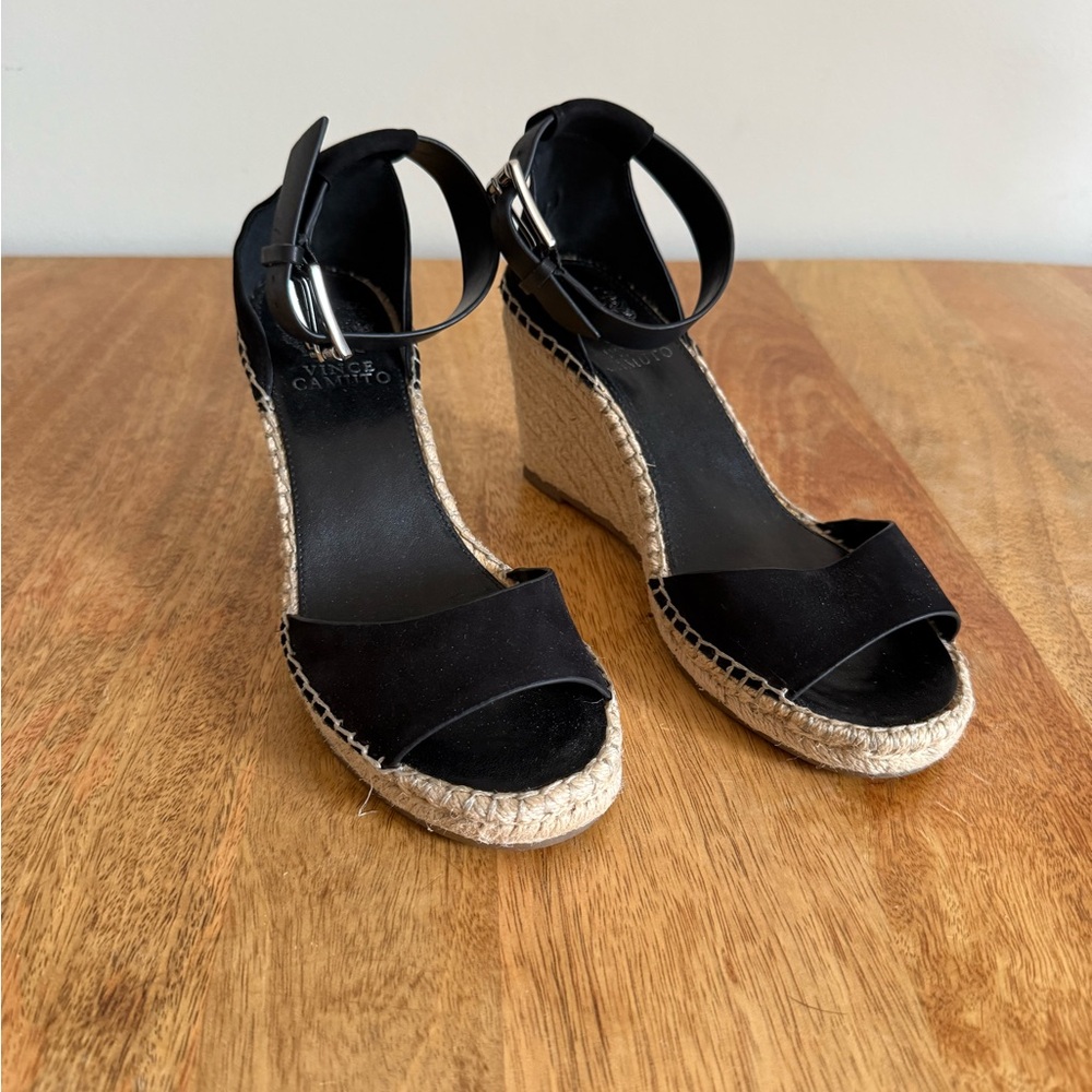 Vince Camuto Black Wedge Espadrille Sandals